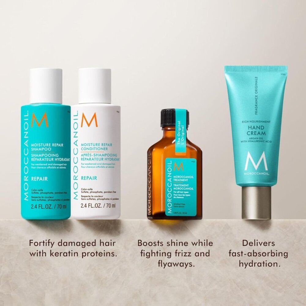 NWT - Moroccanoil Repair Travel Set Includes A FREE Flat-Open Cosmetic Bag - Picture 2 of 7